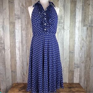Ombre Size 8 Sleeveless Halter Dress Blue White Polka Dots Padded Bra Ru…